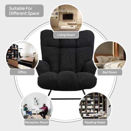 Image of SAETSFEG Rocking Chair Nursery Teddy Upholstered Glider Rocker Rocking Accent Chair Padded Seat with High Backrest Armchair Comfy Side Chair for Living Room Bedroom Offices (Black Teddy)