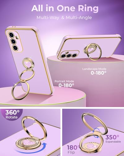 Image of XYZ for Galaxy S25 FE Case with Stand - Phone Case with Double Ring Kickstand - Women Girls Bling Luxury Protective Phone Cover Heart for Samsung S25 FE 5G, Purple