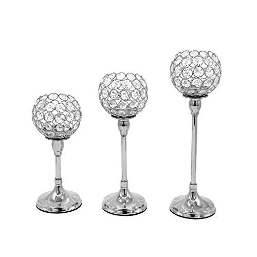 Vincidern 3 Pcs Silver Crystal Candle Holders Candelabra, Tea Light Candlestick Holder Centerpiece for Dining Table Decor Wedding Home Fireplace Candelabra Housewarming Giftsâ€¦