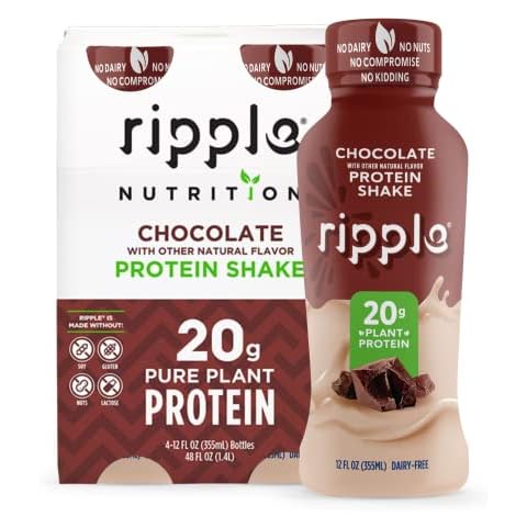 Ripple Vegan Protein Shake | Chocolate | 20g Nutritious Plant Based Pea Protein | Shelf Stable | No GMOs, Soy, Nut, Gluten, Lactose | 12 Oz, 4 Pack Cover