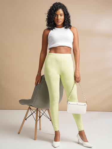 Image of ONE SKY Women Full Length Leggings | Cotton Modal Spandex Blend | High Waist Stretchable & Bio-Washed Fabric | Colour-Lock Technology | Comfortable Leggings for Women