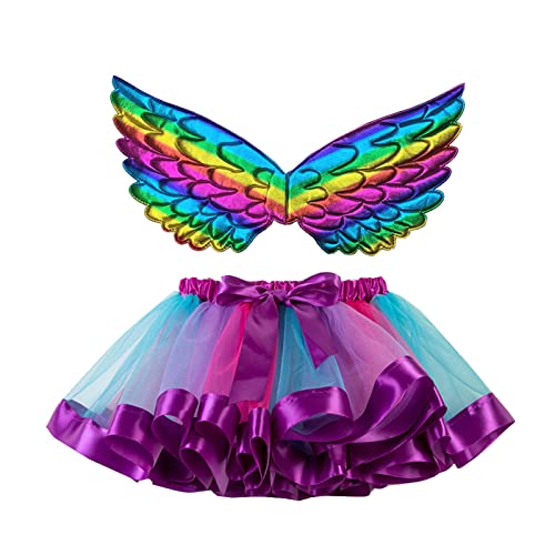 Fucouture Faldas de ballet para niñas y niñas, disfraz de fiesta de tul arcoíris, falda de baile con alas, falda de Navidad 4T