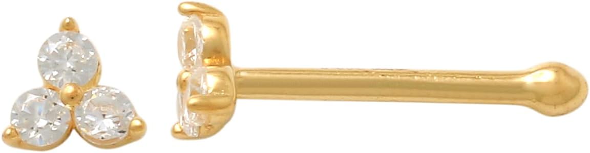 ANYGOLDS 14K Solid Gold Diamond Nose Stud Piercing Real Natural Diamond 20G 22G Straight Post Corkscrew Jewelry for Women Men