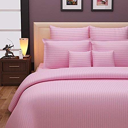 ivaza 400tc microfiber satin stripe cotton ac comforter set king size double bed with 1 flat bedsheet-90x100 inch and two pillow covers ii 4 pc bedding set for home|hotels| pink