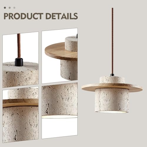 Rzoizwko PL002 Wabi Sabi Pendant Light Natural Stone Single Marble Ceiling Lamp For Kitchen Island,Nordic Farmhouse Design,Mid-Century Vintage Wood Chandelier thumb #7