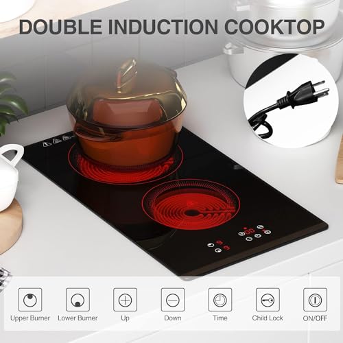 Electric Cooktop,110W 2 Burner Electric Cooktop, Electric Stove Top 12
