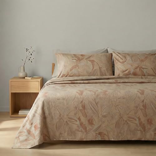 Bassetti Juego de sábanas matrimonial 100% algodón suave (Aster Beige)