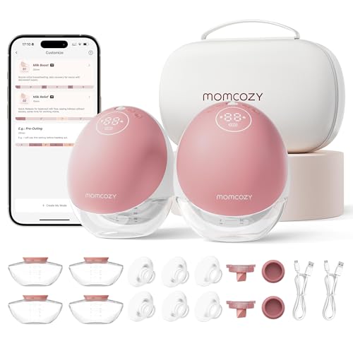 Momcozy Extrator de Leite Mãos Livres Mobile Flow | M9 Melhorado, Elétrico e Controlado por App, Múltiplos Modos e 15 Níveis, Extrator de Leite Portátil, 24 mm (2, Vermelho)