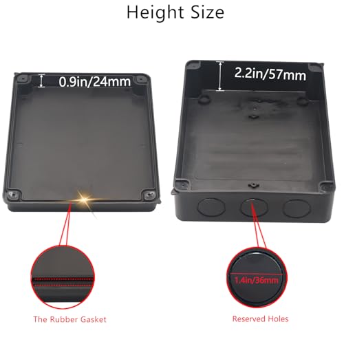 Image of Junction Box, Reserved Holes Electrical Boxes Waterproof IP65 ABS Plastic Electrical Power Cord Enclosure Project Box Black 10 x 7.9 x 3.1 inch(255x200x80mm)
