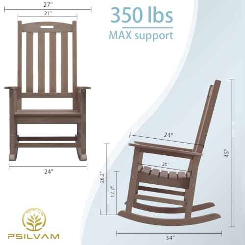 Image of Psilvam Outdoor Rocking Chairs Set of 2, Oversized Porch Rocker (Brown)