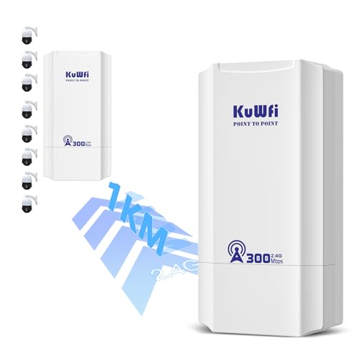 Image of KuWFi 300Mbps Outdoor Wireless Bridge Kit - 1KM Long Range Point to Point System for CCTV, Starlink Signal Extension & Network Backbone, with 100Mbps Port, 2.4Ghz CPE