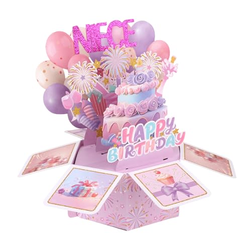 Tarjeta de felicitación 3D para sobrina con sobre y decoraciones creativas de cumpleaños