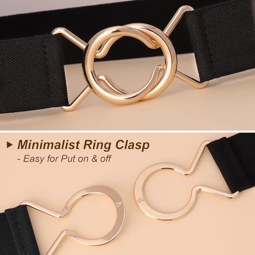 Womens Stretch Elastic Belt - Gold Buckle Adjustable Waist Belt for Dresses, Tops & Skirts2