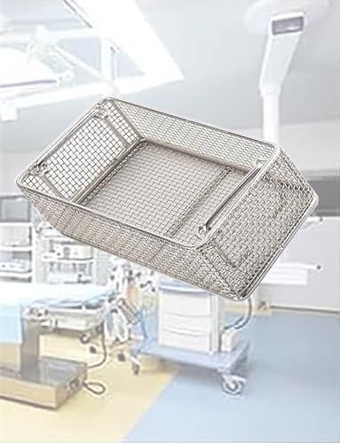 Cestello per sterilizzazione in rete in acciaio inossidabile 304, vassoio perforato per strumenti chirurgici, stoccaggio attrezzature mediche, 40 x 30 x 7 cm, durevole e facile da pulire