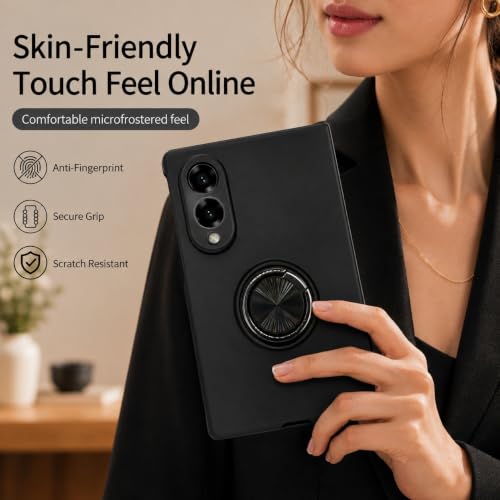 Image of amazon basics for Samsung Galaxy Z Fold 8 5G Case with Magnetic Ring Holder, 360 Rotating Bracket, Hinge Protection Slim Anti-Drop Shockproof Case (Black)