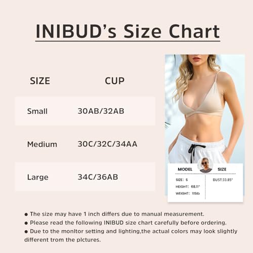 Image of INIBUD Bralette for Women Removable Padded Bra Yoga Seamless V Neck Triangle Adjustable Straps Wireless 4PCS-L