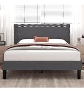 Vecelo upholstered bed 140 x 200 cm double bed with height-adjustable headboard, sturdy bed frame with