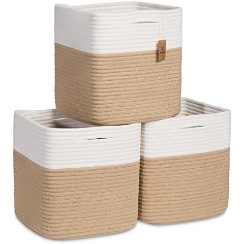 NaturalCozy Storage Cubes 11 Inch Cotton Rope Woven Baskets for Organizing, 3-Pack | Cube Storage Bin | Square Storage Baskets for Shelves Organizer, Classroom, Kids Toy Bins, Closet, Baby Nursery Cover