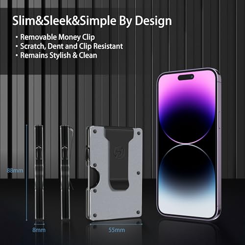 Minimalist Metal Wallet for Men - Slim RFID BLOCKING Wallets with Removable Money Clip - Mens Front Pocket Aluminum Small Credit Card Holder - Gunmetal Gray3