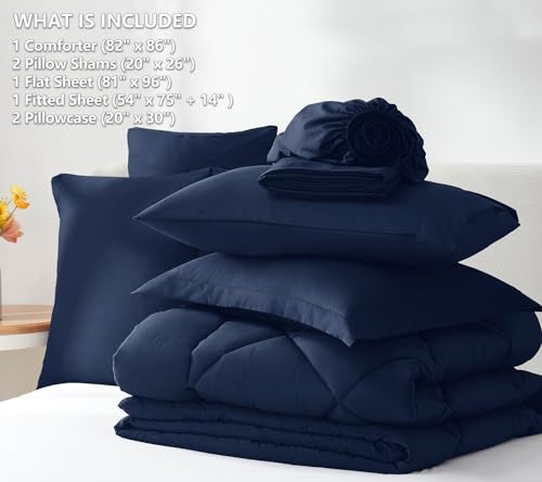 Image of CozyLux Full Size Comforter Sets Navy Blue - 7 Pieces Bed in a Bag Full, Luxury Soft Bed Set for All Seasons, Bedding Set with Down Alternative Comforter, Sheets, Pillowcases & Shams