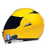 Bluetooth Motorcycle Helmet DOT Approved Modular Full Face Flip Up Dual Visors Anti Fog Sun Shield Helmet for Men Women Full Face Bluetooth Helmets Motorcycle Dual Visor Helmet (Yellow, L=59~60cm)