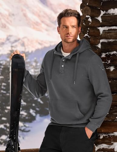 Men's Hooded Sweatshirt Button-Up Drawstring Pullover Autumn Sports Casual Hoodie with Pockets3