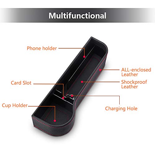 SUNMORN Multifunctional Car Seat Organizer, Front Seat Gap Filler, with Cup Holder, Leather, NOT FIT Central Console Lower Than The Seat (1-Pack)