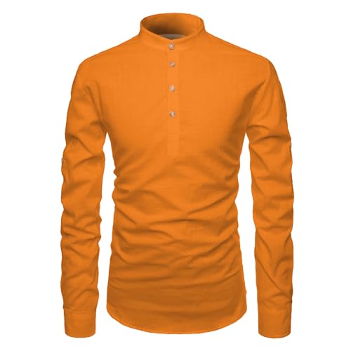 Image of Men's Full Sleeve Beige Color Cotton Blend Spread Slim Fit Shirt Style Kurta for Men and Boys