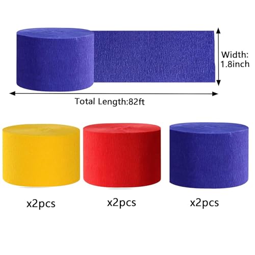 Image of We Moment Red and Blue Yellow Crepe Paper Streamers Party Streamer 1.8 Inch Widening 6 Rolls,Theme Party Decorations Streamer 82 feet per roll for Birthday Party Decorations
