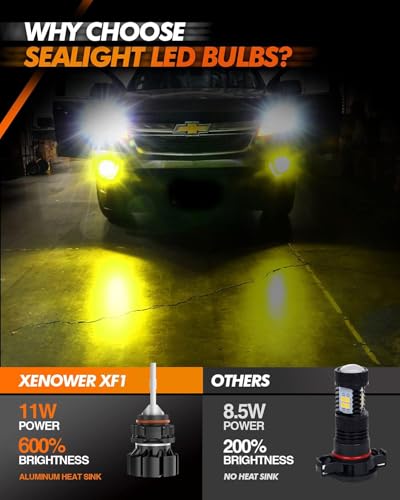 Image of SEALIGHT 5201 5202 LED Fog Light Bulbs Yellow, 600% Brightness 5201 PS19W PS24W Fog Lights LED, 3000K Yellow Strong Penetration 5201 LED Fog Bulbs Replacement for Cars,Trucks(Pack of 2)