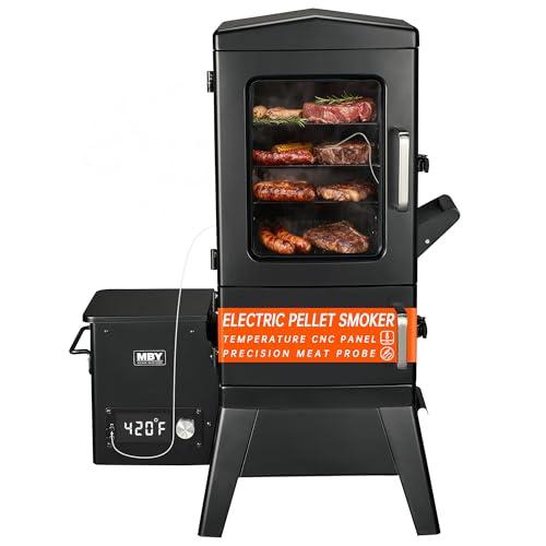 Vertical Electric Pellet Smoker with Cover & Meat Probe, 4-Rack