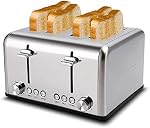 Toaster 4 Slice, CUSIMAX Stainless Steel Toaster, Bread Toasters 4 Extra Wide Slot with Bagel/Defrost/Cancle Function,6 Shade Settings with Removable Crumb Tray