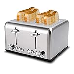 Toaster 4 Slice, CUSIMAX Stainless Steel Toaster, Bread Toasters 4 Extra Wide Slot with Bagel/Defrost/Cancle Function,6 Shade Settings with Removable Crumb Tray