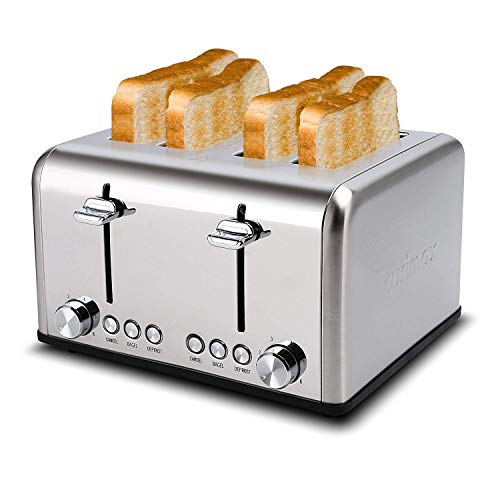 Toaster 4 Slice, CUSIMAX Stainless Steel Toaster, Bread Toasters 4 Extra Wide Slot with Bagel/Defrost/Cancle Function,6 Shade Settings with Removable Crumb Tray by CUSIMAX - Used condition - CA$62.85