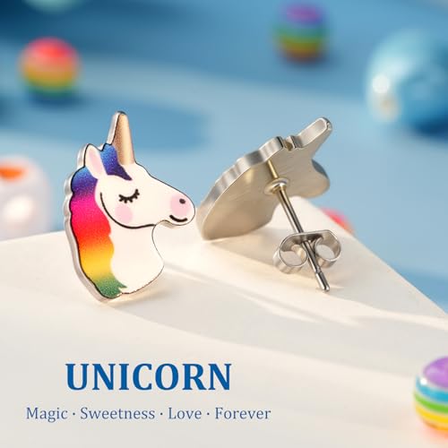 Birthday Gifts for 4 5 6 Year Old Girls, Hypoallergenic Unicorn Earrings for Daughter, Granddaughter, Niece, Christmas Birthday Jewelry Gift3