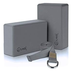 Hivool Yogablok, 2 stuks en 1 stretchriem, milieuvriendelijk en geurvrij EVA-schuimblok, geschikt voor beginners en gevorderden, voor meditatie, fitness, pilates (2 kleuren)