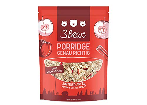 3Bears Porridge ● Zimtiger Apfel 3er-Paket (3 x 400g) ● Ohne Zuckerzusatz ● Overnight Oats Cover