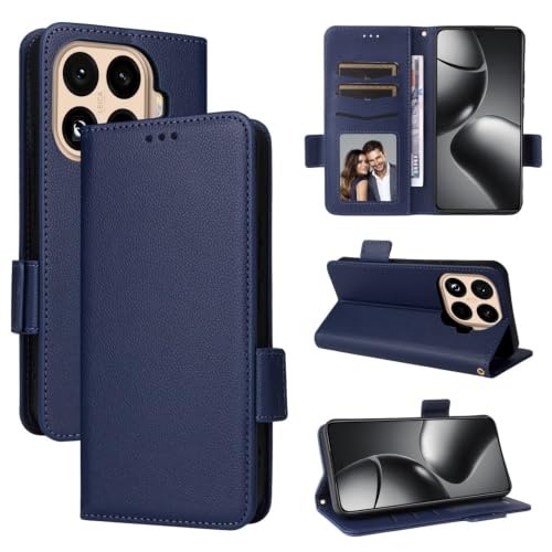 Coque Xiaomi 14 Ultra chic en cuir grainé bleu foncé