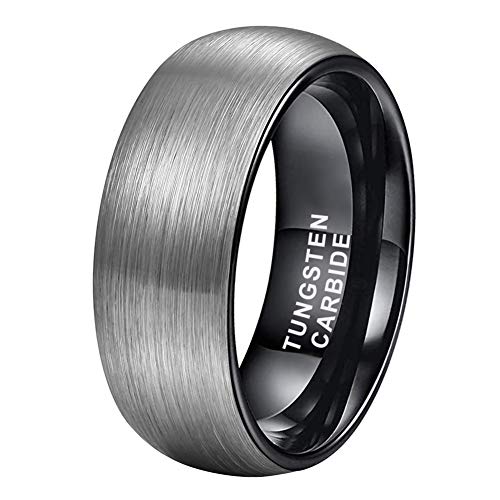 iTungsten 8mm Black Tungsten Rings for Men Women Engagement Wedding Bands Two Tone Domed Matte Finish Comfort Fit