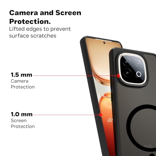Image of RIGGEAR Shockproof Sleek Hybrid Armor Magnetic Back Cover Case Compatible with MagSafe Accessories for iQOO Neo 10 5G (Smoke Black Matte PC and Black TPU Bumper)