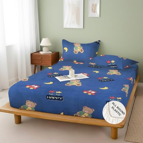 Image of Weave & Decor Cartoon Bedsheet for King Size Bed 78x78x8 Inches, Super King Size, with 2 Pillow Covers 20x30 Inches.