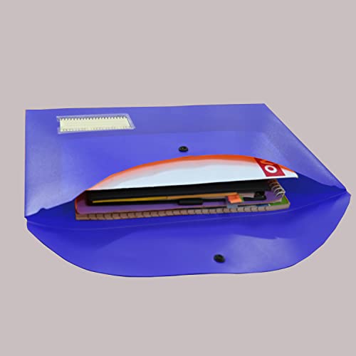 Image of True-Ally 5 pcs Bright Color Envelope Folder, Poly-Plastic A4 Documents File Storage Bag with Snap Button Certificate File Holder Document Folder for Certificates (Blue)