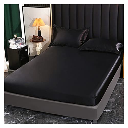 LCKKJHG Sabanas Saten Sábana de satén con cinturón elástico Sábana Bajera de Repuesto Funda de colchón/140/160/200/Sábana Doble sin Funda de Almohada(Hei se,135x190x25cm)