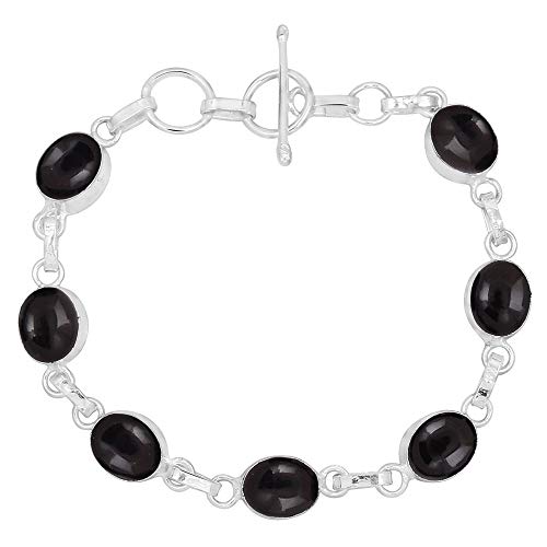 Image of Natural Black Onyx Silver Adjustable Bracelet for Women - Black Stone July Birthstone Boho Handmade Statement Jewelry Bracelet - Christmas Gifts for Her