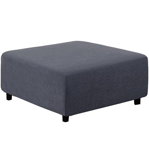 qiden Square Footstool Cover Jacquard Plush Thicker Large Stretch Pouffe Cover Anti-Slip Ottoman Slipcovers With Elastic Bottom