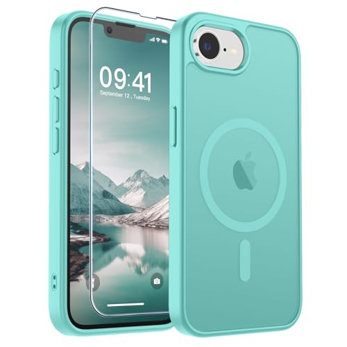 Image of SUPFINE Magnetic for iPhone 17e Case /iPhone 16e Case (Compatible with MagSafe)(Military Grade Drop Protection) Slim Translucent Matte Shockproof with Anti-Fingerprint Phone Case,Blue Green
