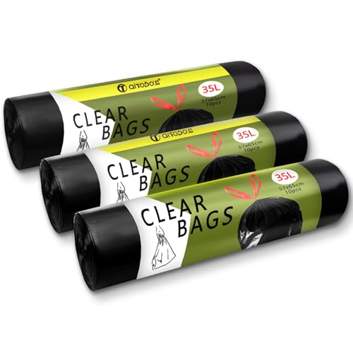 Aitodos® 30PCS Sacchi Spazzatura-35L, LxH: 57x65cm, Nero, Polietilene-Sacchetto Della Spazzatura, UE Adatto per la Maggior Parte dei Medi ''35L'' Pattumiera, Adatto per Cucina e Soggiorno