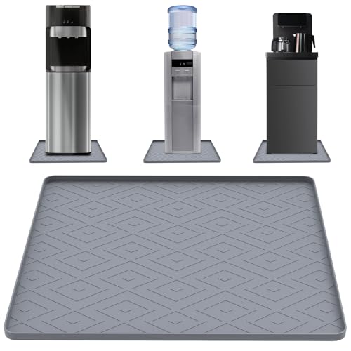 Image of Water Cooler Mat, 19.7 inch x 19.7 inch Silicone Water Dispenser Mat, Non Slip Water Cooler Tray with Raised Edge for Foor Protector, Waterproof Tray for Mini Fridge, Humidifier, Ice Maker, Kitchen (Gray)