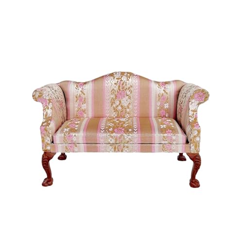 Sillón de madera 1/6 con tapizado floral para casas de muñecas modelo miniatura