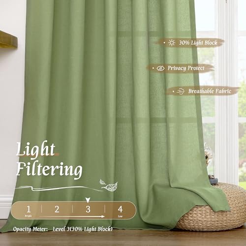 Image of LAMIT Sage Green Linen Curtains for Small Windows, 45 Inches Long Light Filtering Panels Rod Pocket Neutral Privacy Drapes for Kitchen /Window /Bedroom, 2 Panels, 42 x 45 Inch